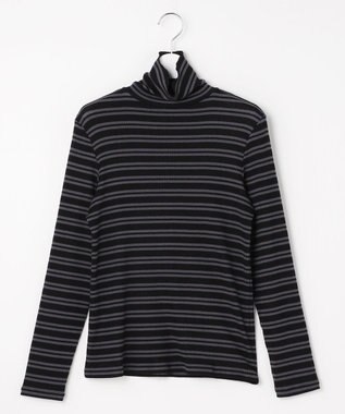 J.PRESS LADIES カシミヤシルク シアーリブ ボーダー タートル カットソー ブラックベース系