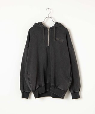 WEGO ピグメントハーフZIPロゴプルパーカー スミクロ