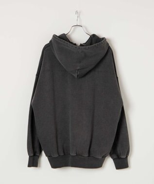 WEGO ピグメントハーフZIPロゴプルパーカー スミクロ