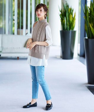 Tiaclasse 【洗える】ケーブル編みニットベスト モカ