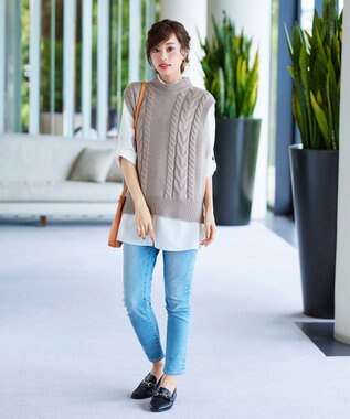 Tiaclasse 【洗える】ケーブル編みニットベスト モカ