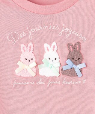 ANY KIDS 【綿100%】ひんやり フレンチスリーブ サガラ刺繡Tシャツ ピンク×ウサギ