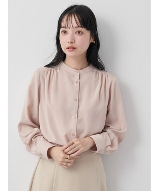 earth music&ecology バンドカラーブラウス Pink Beige