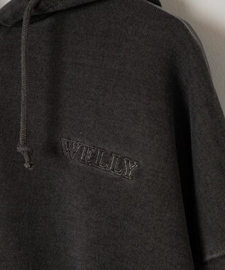 WEGO ピグメントハーフZIPロゴプルパーカー スミクロ