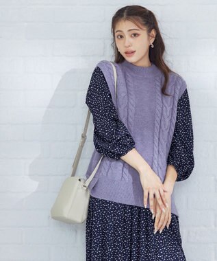 Tiaclasse 【洗える】ケーブル編みニットベスト ラベンダー