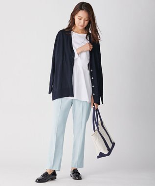 J.PRESS LADIES 【洗える】ポリエステルレーヨンマイクロギャバストレッチ テーパード パンツ サックスブルー系