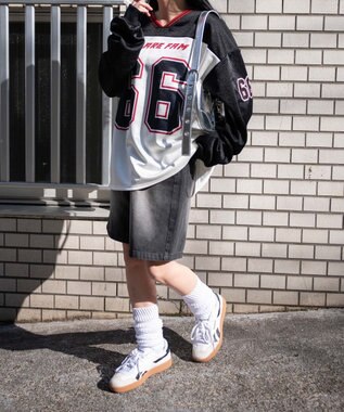 WEGO VネックナンバリングサテンBIGスウェット ブラック