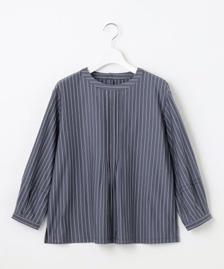 J.PRESS LADIES ストライプジャージー ピンタック カットソー ライトグレー系1