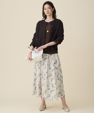 自由区 L エアリーローン花柄プリント スカート ベージュ×ブルー