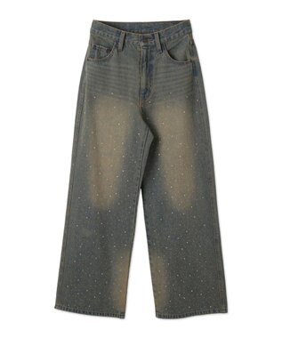 WEGO ラインストーンストレートデニムパンツ デニム淡加工色