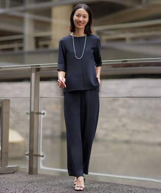 J.PRESS LADIES L 【セットアップ対応】Light ジョーゼット ワイド イージーパンツ ネイビー系