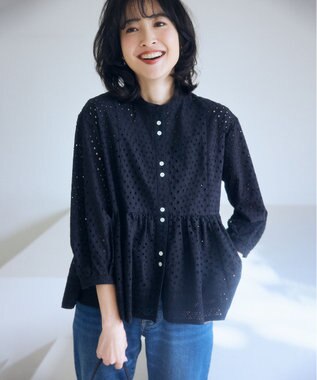  エンブロイダリーレーススタンドネック ブラウス
