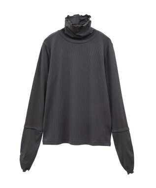 earth music&ecology シャーリングスリーブリブタートルプルオーバー Charcoal Gray