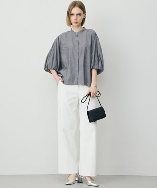 ICB L ソフトコットンローン シャツブラウス ブラックストライプ