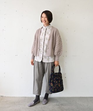 muuc 〈高品質シルク＆アンゴラモヘア〉模様編み ボリューム袖 カーディガン ベージュ