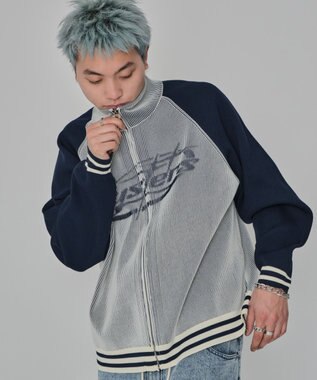 WEGO 【ユニセックス着用ITEM/MLサイズ展開】ラグラングラフィックニットブルゾン オフホワイト