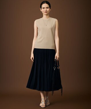自由区 S 【デザインアップデート・ウエストゴム・セットアップ対応・セレモニー・通勤】ライトサテンプリーツ スカート ネイビー
