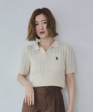 WEGO 別注USPOLO　ケーブルニットポロ ホワイトアイボリー