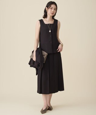 自由区 S 【セットアップ対応】リネンライクシンセティックタック スカート ダークブラウン