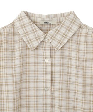 earth music&ecology シャーリングスリーブチェックシャツ Light Beige