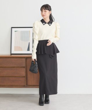 earth music&ecology 襟ビジュー付きニットプルオーバー Ivory