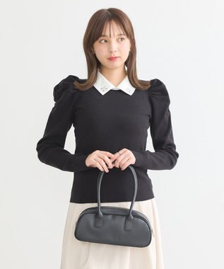 earth music&ecology 襟ビジュー付きニットプルオーバー Black