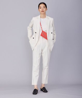 ICB L 【洗える・セットアップ対応】 LooseWeave ストライプ柄テーパードパンツ オフホワイト×ブラック系