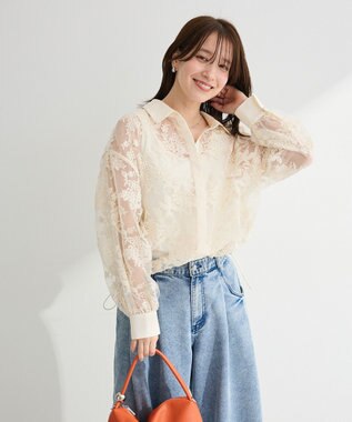 Green Parks オーガン刺繍比翼シャツ Ecru