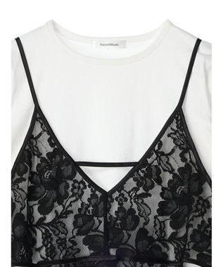 Green Parks AnriettMusee シャーリングスリーブＴシャツ＋レースキャミソールＳＥＴ Black