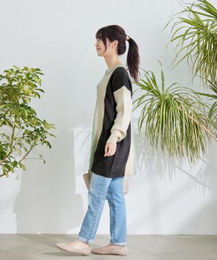 Tiaclasse 【洗える】配色ニットチュニック ミント