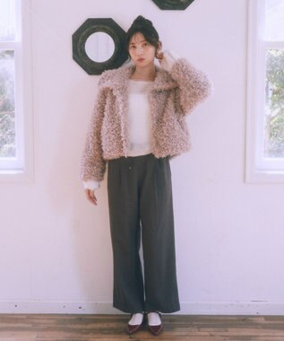 earth music&ecology プードルファーショートブルゾン Pink Beige