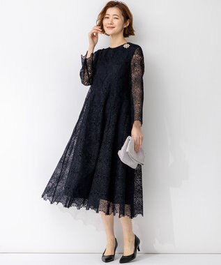 23区 【APPLAUDIR】Brocheリボンブーケレース ドレス ネイビー系