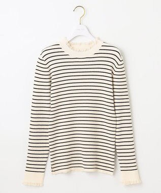 ANY SIS CICA加工 フリルネック プルオーバー アイボリー×ブラック