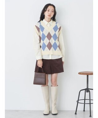 earth music&ecology アーガイルニットベスト Cream