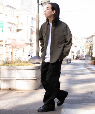 WEGO ナイロンメッシュポケットシャツ カーキ