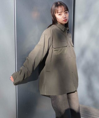 WEGO ナイロンメッシュポケットシャツ カーキ