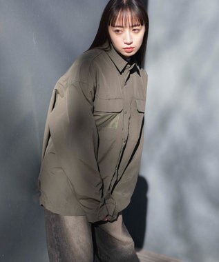 WEGO ナイロンメッシュポケットシャツ カーキ