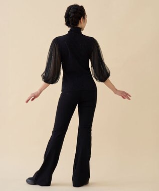 Chacott 【ノーソーイングニット】チュールスリーブハイネックトップ ブラック