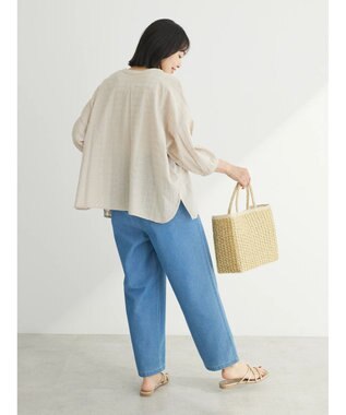 Green Parks インド綿 SET２点 刺繍７分丈ブラウス＋タンクトップ Light Beige