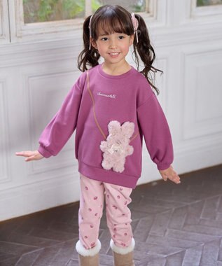 ANY KIDS アニマルポシェット 裏シャギー トレーナー ピンク×ウサギ