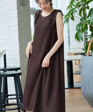 Tiaclasse L チェック柄カットソーレースコンビワンピース ブラウン