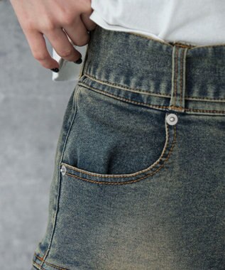 WEGO ベルト付デニムプリーツスカパン デニム濃加工色