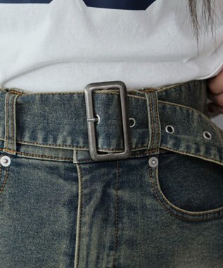 WEGO ベルト付デニムプリーツスカパン デニム濃加工色