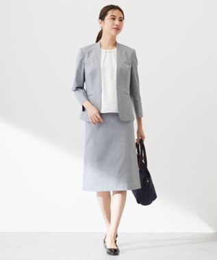 J.PRESS LADIES 【セットアップ対応・洗える・撥水・防汚】コットンFITTYシャーク ノーカラー ジャケット ライトグレー系