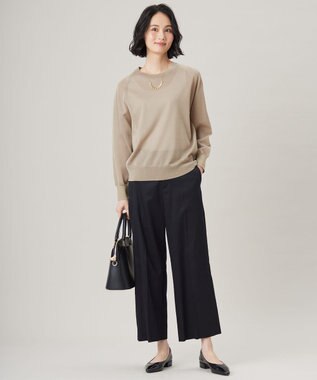 自由区 S 【UVカット・接触冷感・洗える】コットンサテンクロップド丈ワイドストレート パンツ ネイビー