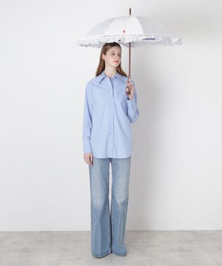 MOONBAT 【遮光/晴雨兼用】POLO RALPH LAUREN （ポロラルフローレン） 長傘 晴雨兼用日傘 ストライプフリル 遮光 遮熱 UV ダークブルー