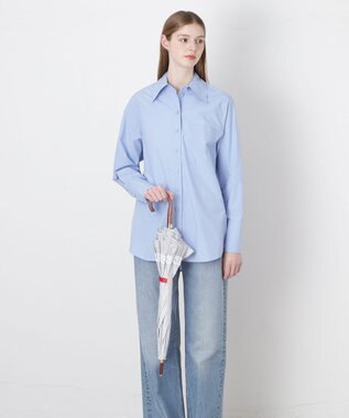 MOONBAT 【遮光/晴雨兼用】POLO RALPH LAUREN （ポロラルフローレン） 長傘 晴雨兼用日傘 ストライプフリル 遮光 遮熱 UV ダークブルー