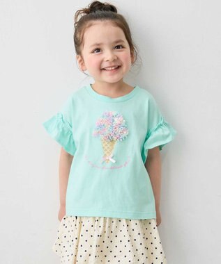 ANY KIDS 【綿100%】ひんやり フリル袖 もしゃもしゃTシャツ