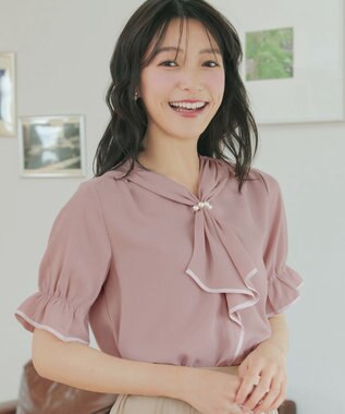 Tiaclasse L 配色パイピングボウタイブラウス