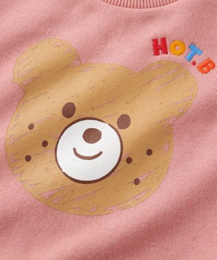 MIKI HOUSE HOT BISCUITS 【80-120cm】ビッグフェイスプリント 裏毛パイル素材 フレアワンピース サーモンピンク